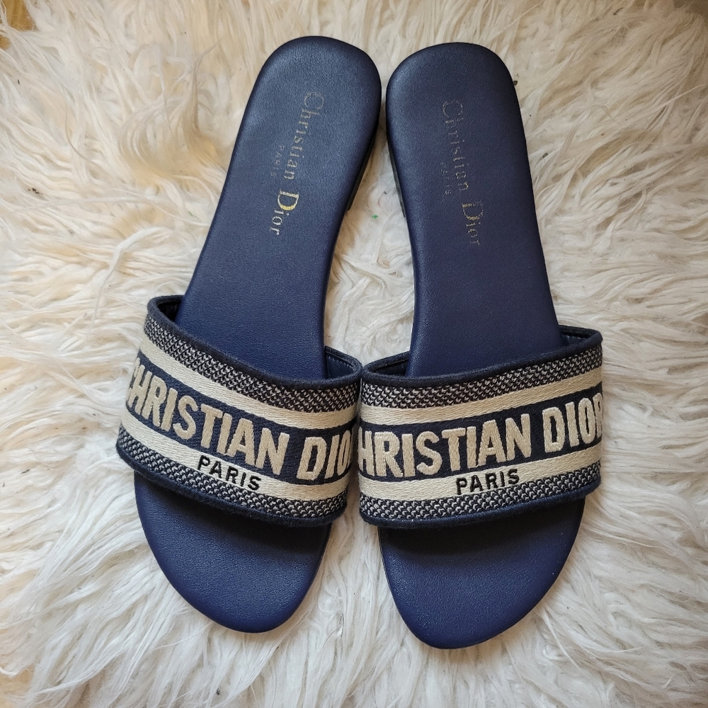 Christian Dior Blue and Cream Sandals